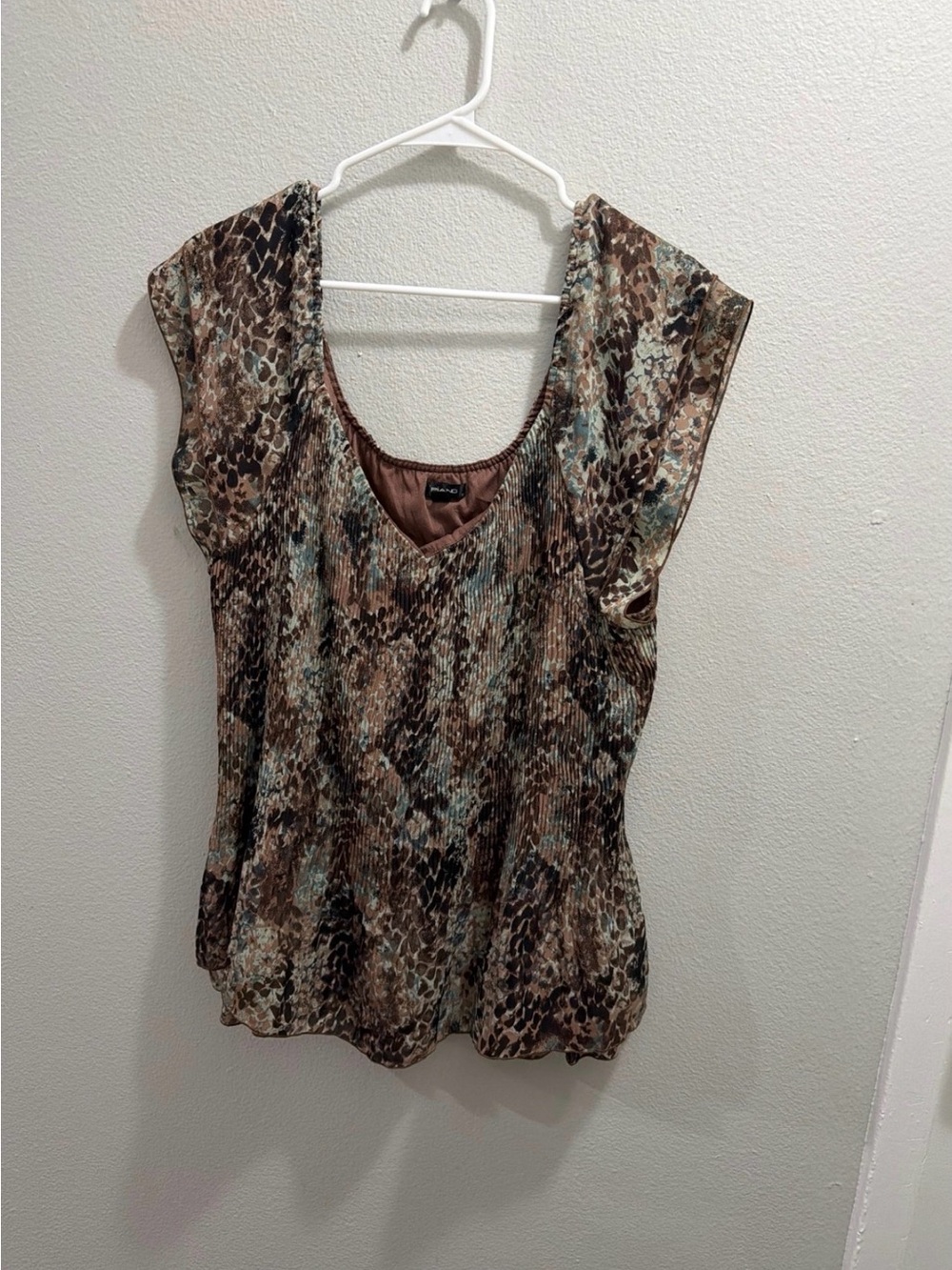 Piano-VTG Animal Print Cap Sleeve Women's Top - Brown Mix -